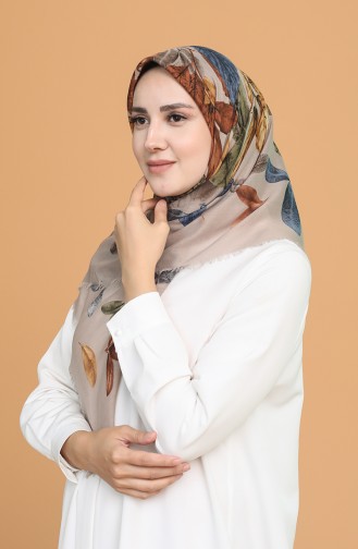 Desenli Çekme Cotton Eşarp 11400-18 Vizon