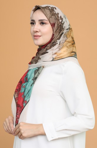 Batik Desen Çekme Cotton Eşarp 11401-02 Kum Beji Kırmızı