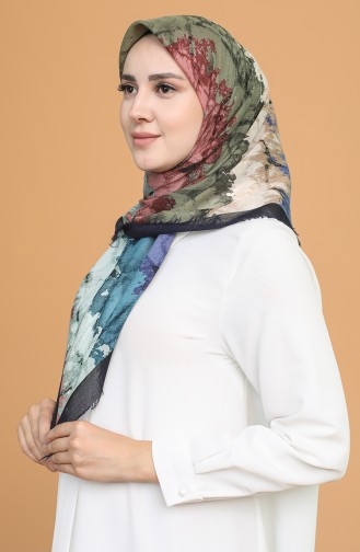 Batik Desen Çekme Cotton Eşarp 11401-04 Lacivert Petrol