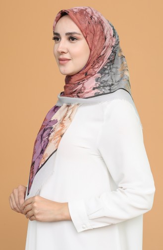 Batik Desen Çekme Cotton Eşarp 11401-05 Gümüş Gri Açık Mürdüm