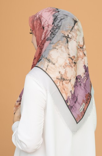 Batik Desen Çekme Cotton Eşarp 11401-05 Gümüş Gri Açık Mürdüm