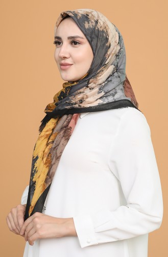 Batik Desen Çekme Cotton Eşarp 11401-06 Siyah Hardal