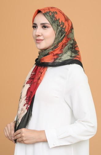 Batik Desen Çekme Cotton Eşarp 11401-07 Siyah Kırmızı