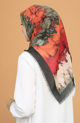 Batik Desen Çekme Cotton Eşarp 11401-07 Siyah Kırmızı