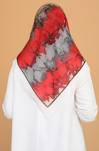 Batik Desen Çekme Cotton Eşarp 11401-11 Ekru Kırmızı