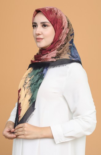 Batik Desen Çekme Cotton Eşarp 11401-15 Koyu Lacivert Açık Hardal