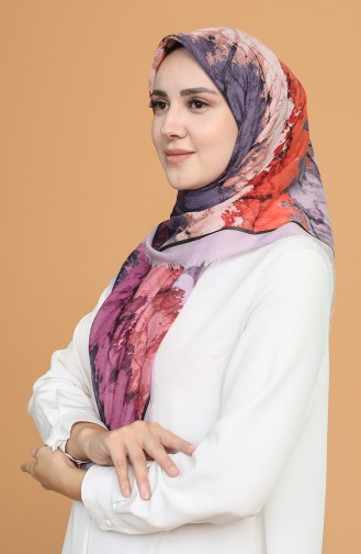 Batik Desen Çekme Cotton Eşarp 11401-16 Açık Lila Oranj