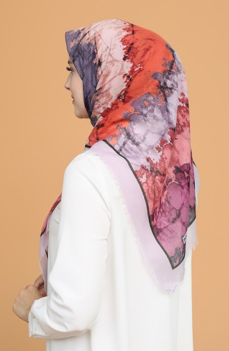 Batik Desen Çekme Cotton Eşarp 11401-16 Açık Lila Oranj