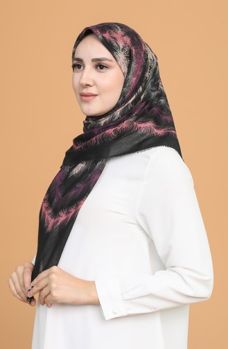 Tüy Desen Çekme Cotton Eşarp 11397-01 Siyah Pudra