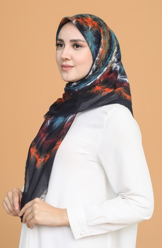 Tüy Desen Çekme Cotton Eşarp 11397-06 Lacivert Oranj