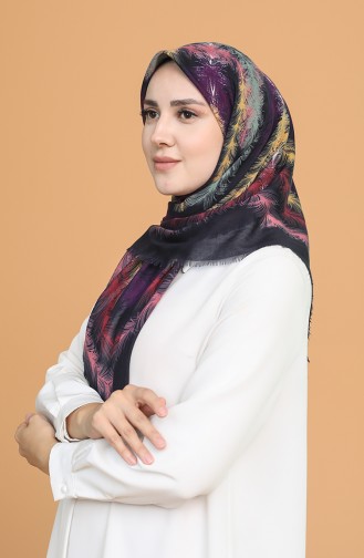 Tüy Desen Çekme Cotton Eşarp 11397-07 Lacivert Sarı