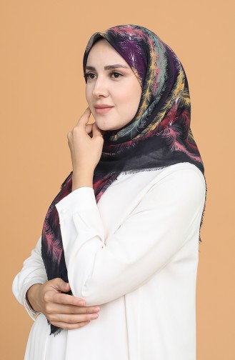 Tüy Desen Çekme Cotton Eşarp 11397-07 Lacivert Sarı