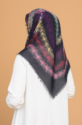 Tüy Desen Çekme Cotton Eşarp 11397-07 Lacivert Sarı