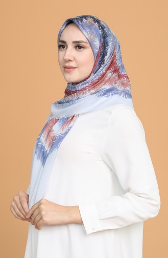 Tüy Desen Çekme Cotton Eşarp 11397-10 Buz Mavisi Gül Kurusu