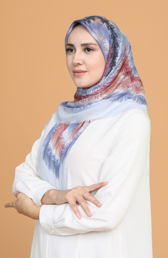 Tüy Desen Çekme Cotton Eşarp 11397-10 Buz Mavisi Gül Kurusu