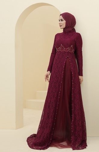 فساتين سهرة بتصميم اسلامي ارجواني داكن 5087-02