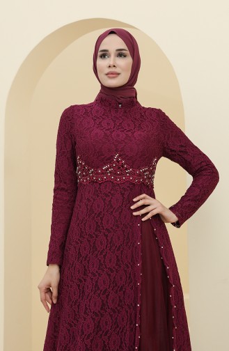 Plum Hijab Evening Dress 5087-02