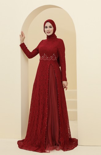 Claret Red Hijab Evening Dress 5087-03