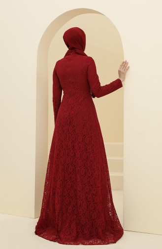 Claret Red Hijab Evening Dress 5087-03