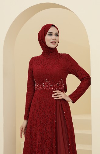 Claret Red Hijab Evening Dress 5087-03