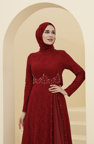 فساتين سهرة بتصميم اسلامي أحمر كلاريت 5087-03