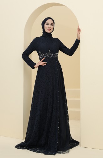 Navy Blue Hijab Evening Dress 5087-04