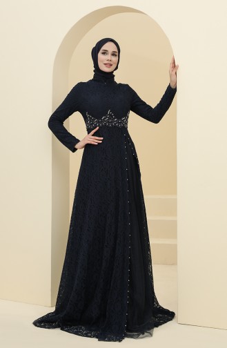 Navy Blue İslamitische Avondjurk 5087-04