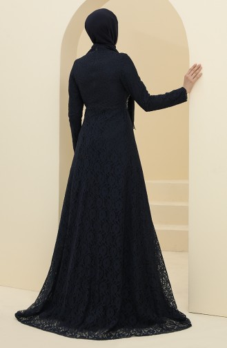 Navy Blue Hijab Evening Dress 5087-04