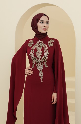Plum Hijab Evening Dress 6007-01