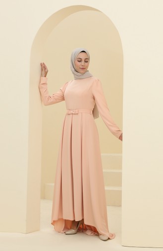 Salmon Hijab Evening Dress 6053-01