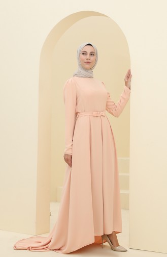 Salmon Hijab Evening Dress 6053-01