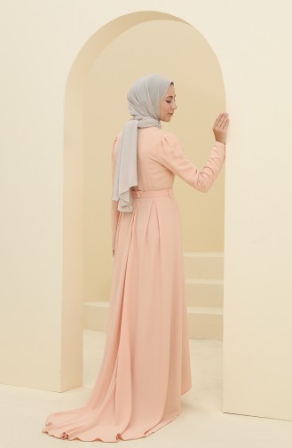Salmon Hijab Evening Dress 6053-01