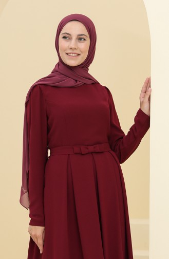 Plum Hijab Evening Dress 6053-02
