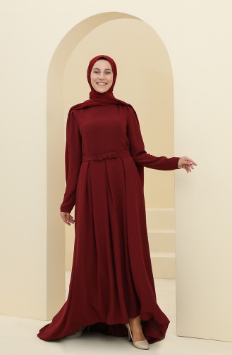 Claret Red Hijab Evening Dress 6053-04