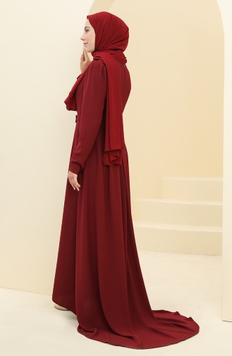 Claret Red Hijab Evening Dress 6053-04