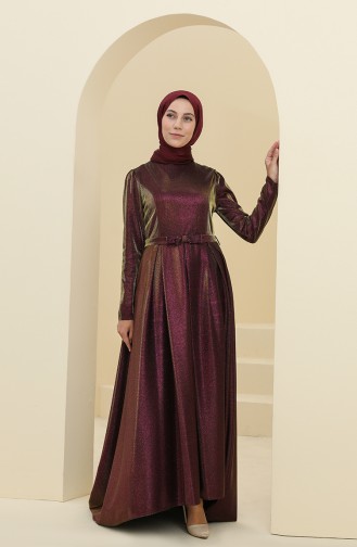 Plum Hijab Evening Dress 6054-01