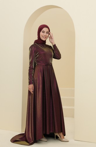 Plum Hijab Evening Dress 6054-01