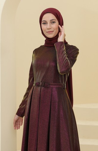Plum Hijab Evening Dress 6054-01