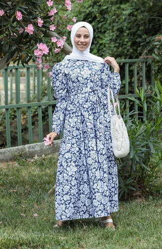Navy Blue Hijab Dress 5403-05