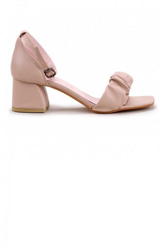 Ayakland 9072216 Cilt 5 Cm Topuk Kadın Sandalet Ayakkabı Açık Vizon