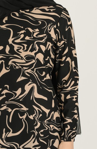 Desenli Elbise 2020-01 Siyah Bej