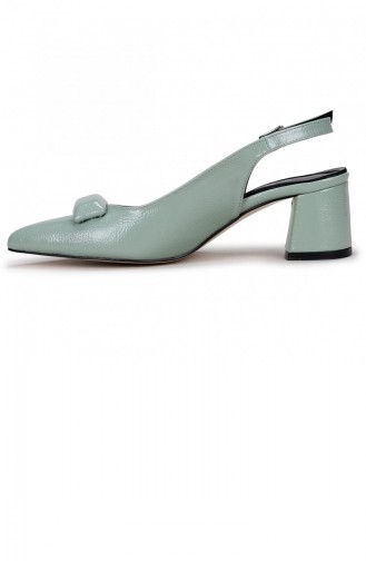 Woggo Pnt 304003 Kırışık Rugan 6 Cm Topuk Kadın Sandalet Ayakkabı Su Yeşili