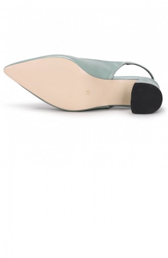 Woggo Pnt 304003 Kırışık Rugan 6 Cm Topuk Kadın Sandalet Ayakkabı Su Yeşili
