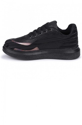Woggo Pnt 333025 Günlük Bağcıklı Simli Kadın Spor Ayakkabı Siyah