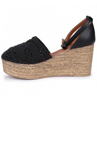 Woggo Pnt 345007 Cilt 8 Cm Dolgu Topuk Kadın Sandalet Ayakkabı Siyah
