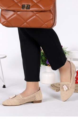 Woggo Pnt 354035 Günlük Örgü Desen Fiyonklu Kadın Babet Ayakkabı Ten