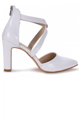 Woggo Pnt 451027 Kırışık Rugan 9 Cm Topuk Kadın Sandalet Ayakkabı Beyaz