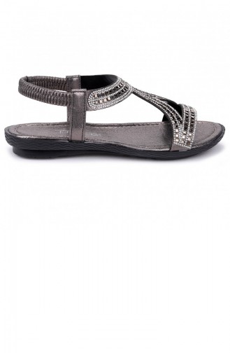 Woggo Pnt 563155 Taşlı Günlük Kadın Sandalet Ayakkabı Terlik Platin