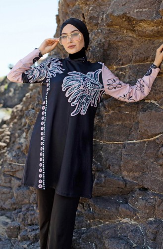 Marina Mayo Çiçek Desenli Tesettür Mayo M2014 Siyah