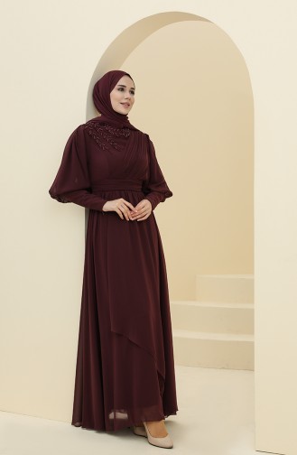 Plum Hijab Evening Dress 52804-01